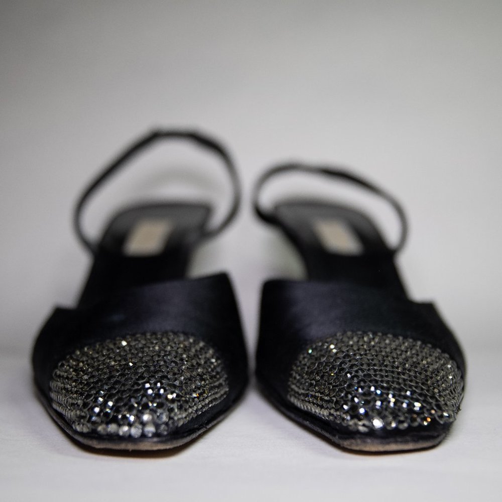 Vera Wang Heels -Satin Black- Rhinestone - Size 7